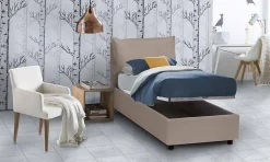 Lit simple Dbruman, Lit coffre avec revêtement en similcuir, Ouverture frontale, adapté pour matelas 80x200 cm, Taupe