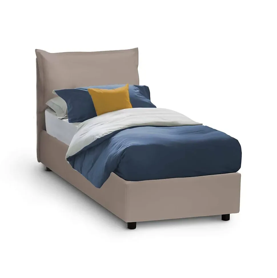 Lit simple Dbruman, Lit coffre avec revêtement en similcuir, Ouverture frontale, adapté pour matelas 80x200 cm, Taupe