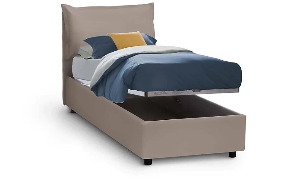 Lit simple Dbruman, Lit coffre avec revêtement en similcuir, Ouverture frontale, adapté pour matelas 80x200 cm, Taupe