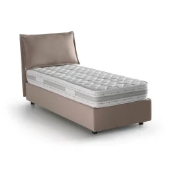 Lit simple Dloset, Lit coffre avec revêtement en tissu, Ouverture frontale, avec matelas 90x190 cm inclus, Taupe