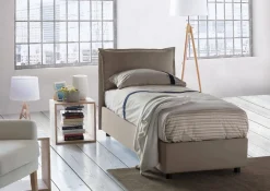 Lit simple Dloset, Lit coffre avec revêtement en tissu, Ouverture frontale, avec matelas 90x190 cm inclus, Taupe