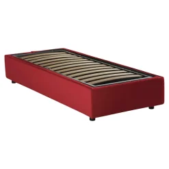 Lit simple Dmaiell, Lit coffre avec revêtement en tissu, Ouverture frontale, avec matelas 80x200 cm inclus, Rouge