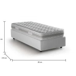 Lit simple Dmaiell, Lit coffre avec revêtement en tissu, Ouverture frontale, avec matelas 80x200 cm inclus, Blanc