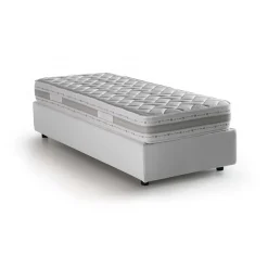 Lit simple Dmaiell, Lit coffre avec revêtement en tissu, Ouverture frontale, avec matelas 80x200 cm inclus, Blanc