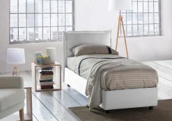 Lit simple Dmarcon, Lit coffre avec revêtement en tissu, Ouverture frontale, avec matelas 80x200 cm inclus, Blanc
