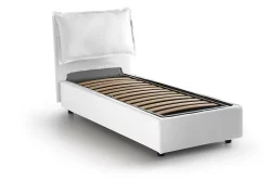 Lit simple Dmarcon, Lit coffre avec revêtement en tissu, Ouverture frontale, avec matelas 80x200 cm inclus, Blanc