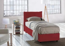 Lit simple Dpal, Lit coffre avec revêtement en tissu, Ouverture frontale, adapté pour matelas 90x190 cm, Rouge