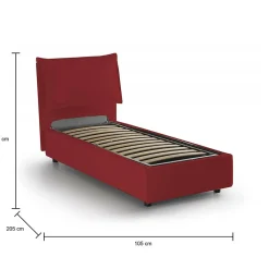 Lit simple Dpal, Lit coffre avec revêtement en tissu, Ouverture frontale, adapté pour matelas 90x190 cm, Rouge