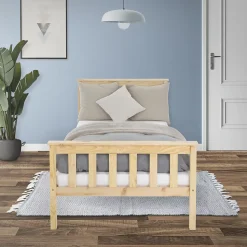 Lit simple en bois de pin naturel d'adolescents avec sommier à lattes 200x90 cm