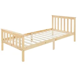 Lit simple en bois de pin naturel d'adolescents avec sommier à lattes 200x90 cm