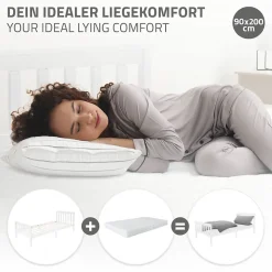 Lit simple en bois de pin blanc d'adolescents avec sommier à lattes 200x90 cm