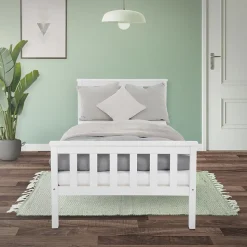 Lit simple en bois de pin blanc d'adolescents avec sommier à lattes 200x90 cm