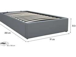 Lit simple en PVC avec coffre "Ava" 90 x 190 cm Gris