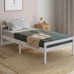 Lit simple HARPER 90 x 190 cm avec sommier bois blanc