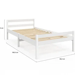 Lit simple HARPER 90 x 190 cm avec sommier bois blanc