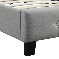 Lit simple JOLIEN, 120 x 190 cm, capitonné avec sommier, revêtement en tissu gris