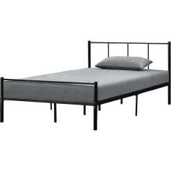 Lit simple Laos métal avec sommier à lattes 120 x 200 cm noir en.casa