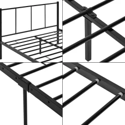 Lit simple Laos métal avec sommier à lattes 120 x 200 cm noir en.casa