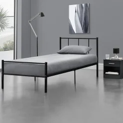 Lit simple Laos Métal avec Sommier à Lattes 90 x 200 cm Noir en.casa