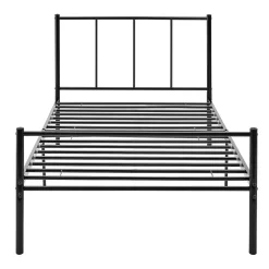 Lit simple Laos Métal avec Sommier à Lattes 90 x 200 cm Noir en.casa