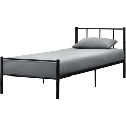 Lit simple Laos Métal avec Sommier à Lattes 90 x 200 cm Noir en.casa