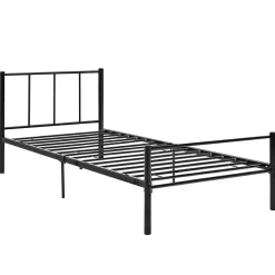 Lit simple Laos Métal avec Sommier à Lattes 90 x 200 cm Noir en.casa