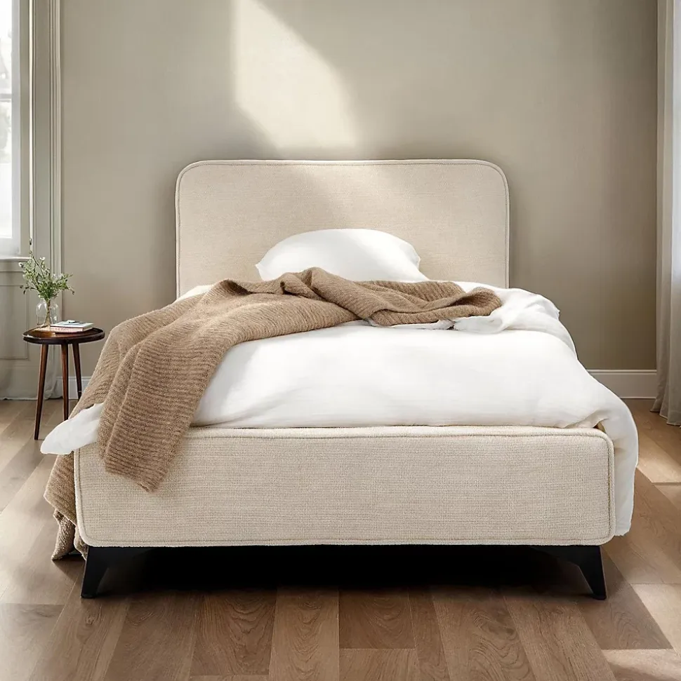 Lit simple LEVERDA 90 x 190 cm, revêtement en tissu - Blanc