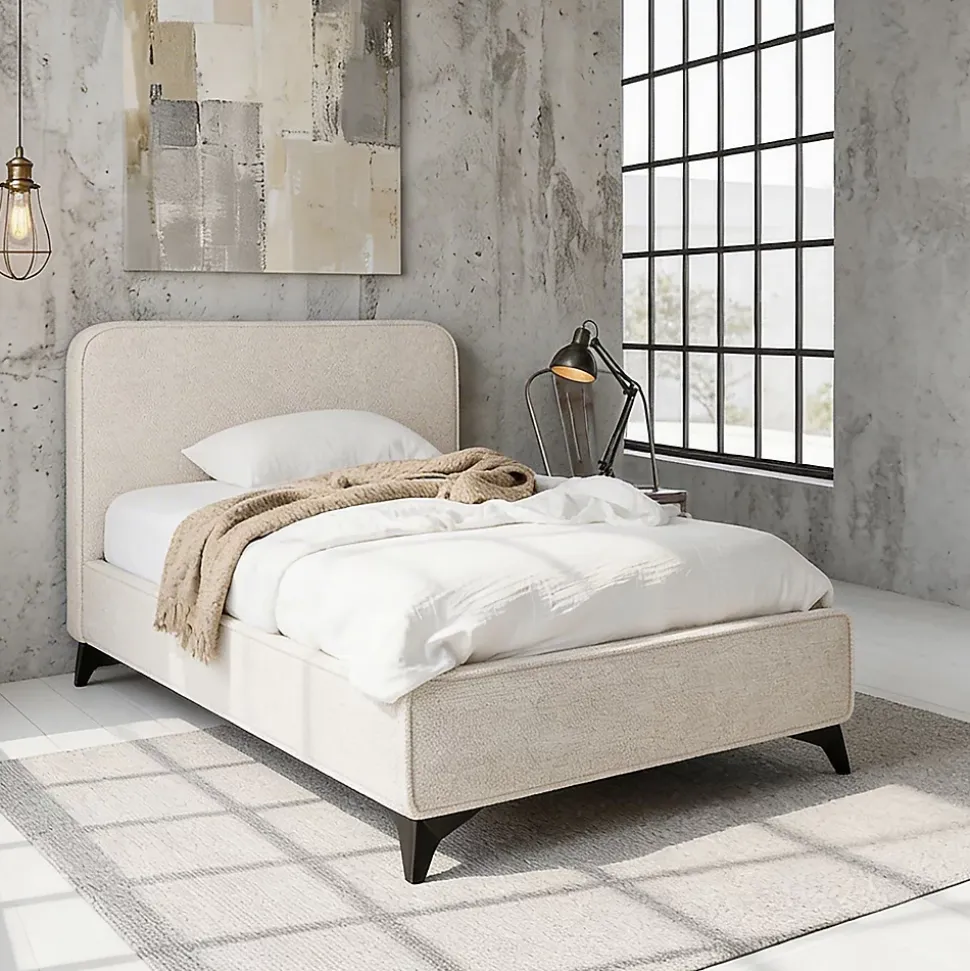 Lit simple LEVERDA 90 x 190 cm, revêtement en tissu - Blanc