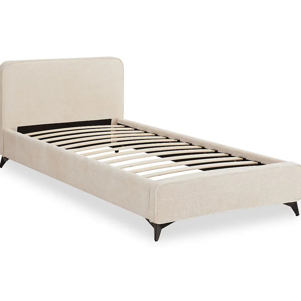 Lit simple LEVERDA 90 x 190 cm, revêtement en tissu - Blanc