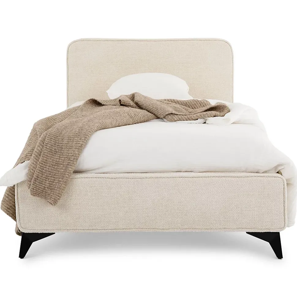 Lit simple LEVERDA 90 x 190 cm, revêtement en tissu - Blanc