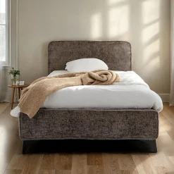 Lit simple LEVERDA 90 x 190 cm, revêtement en tissu - Gris
