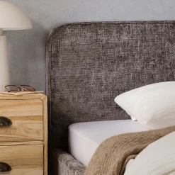 Lit simple LEVERDA 90 x 190 cm, revêtement en tissu - Gris