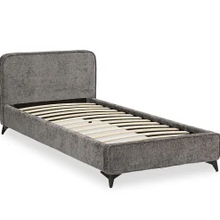 Lit simple LEVERDA 90 x 190 cm, revêtement en tissu - Gris