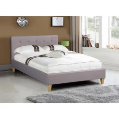 Lit simple LILLE, 120 x 190 cm, capitonné avec sommier, revêtement en tissu gris