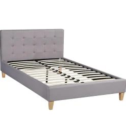 Lit simple LILLE, 120 x 190 cm, capitonné avec sommier, revêtement en tissu gris