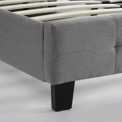 Lit simple MARLON, 120 x 190 cm, capitonné avec sommier, revêtement en tissu gris