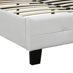 Lit simple MARLON, 120 x 190 cm, capitonné avec sommier, revêtement synthétique blanc