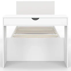Lit simple OMAHA 90 x 190 cm avec sommier, tête de lit, bureau et rangements blanc