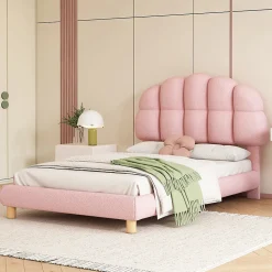 Lit Simple pour enfant 90 x 200 cm - Lit enfant Capitonné - Non-Tissé - Sans Matelas - Rose