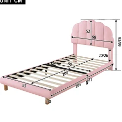 Lit Simple pour enfant 90 x 200 cm - Lit enfant Capitonné - Non-Tissé - Sans Matelas - Rose