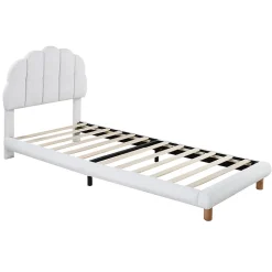 Lit Simple pour enfant 90 x 200 cm - Lit enfant Capitonné - Non-Tissé - Sans Matelas - Blanc