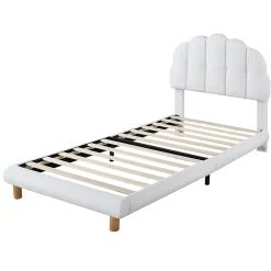 Lit Simple pour enfant 90 x 200 cm - Lit enfant Capitonné - Non-Tissé - Sans Matelas - Blanc