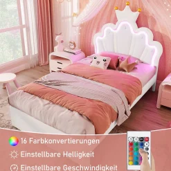 Lit Simple pour enfant 90 x 200 cm - Lit avec 2 Rangements - PU + MDF - Sans Matelas - Blanc