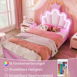 Lit Simple pour enfant 90 x 200 cm - Lit avec 2 Rangements - PU + MDF - Sans Matelas - Rose