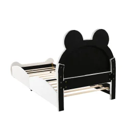 Lit simple pour enfant 90x200 cm - Lit capitonné en forme d'ours - Velours + Métal + MDF - Sans matelas - Blanc
