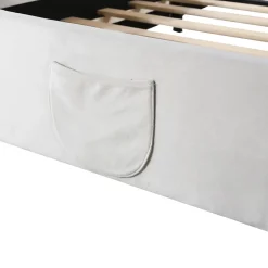 Lit simple pour enfant 90x200 cm - Lit capitonné en forme d'ours - Velours + Métal + MDF - Sans matelas - Blanc