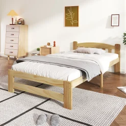 Lit simple pour enfant 90x200 cm - Lit classique avec tête de lit et sommier à lattes - Pin - Sans matelas - Naturel