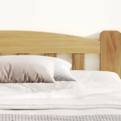 Lit simple pour enfant 90x200 cm - Lit classique avec tête de lit et sommier à lattes - Pin - Sans matelas - Naturel