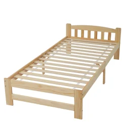Lit simple pour enfant 90x200 cm - Lit classique avec tête de lit et sommier à lattes - Pin - Sans matelas - Naturel