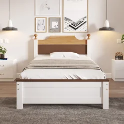 Lit simple pour enfant 90x200 cm - Lit avec tête et pied de lit - Pin + MDF - Sans matelas - Blanc